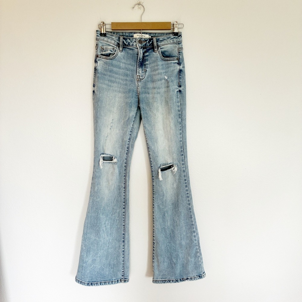 Hidden Jeans Flare Jeans Womens 26 Light Wash Distressed High Rise HD3104-LT